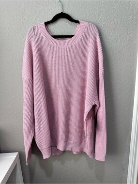 FLAW Lark + Grey Pink Chunky Slouchy Knit Sweater Torn Collar Hole AS‎ IS